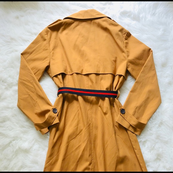 Madison Tan Navy Red Trench With Belt Coat Sz M - Picture 14 of 16